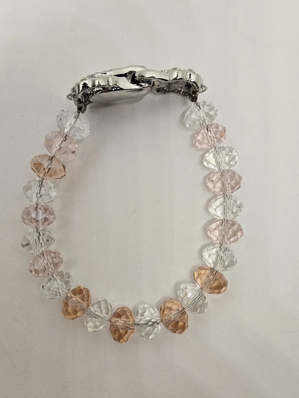 Crystal Bead Stretch Bracelet in Clear, Pink & Peach Girls Kids